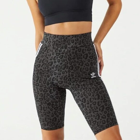 NWT ADIDAS Originals Short Tight Biker Shorts XXS Leopard Print 3 Stripes - Picture 3 of 12